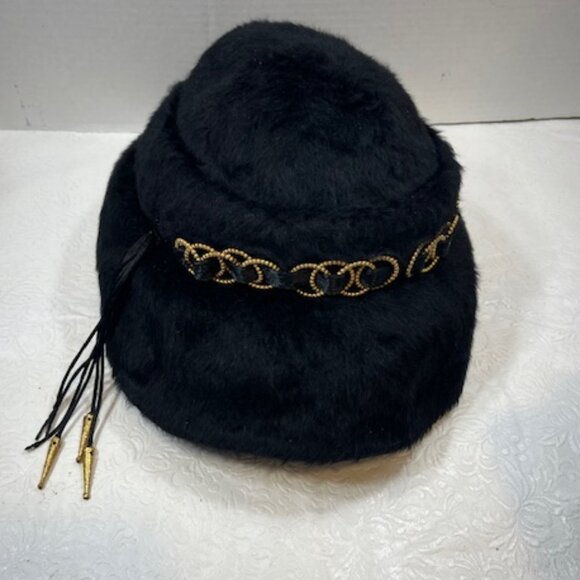 VTG Handmade Black Felt Fur Aileen's Atlanta Bucket Hat Gold Tone Accents - Picture 4 of 12